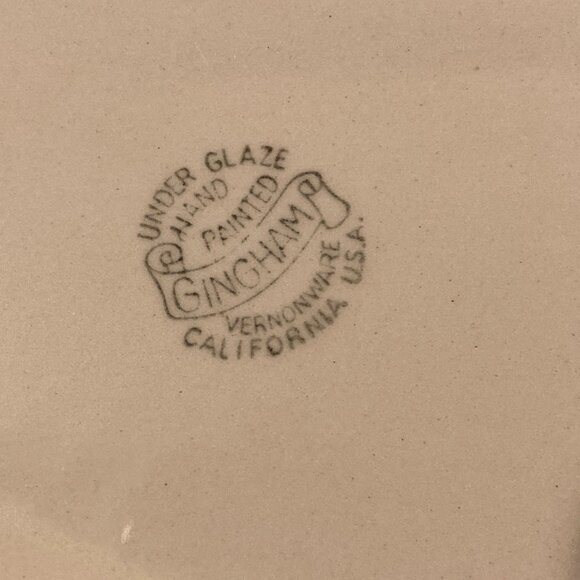 VTG 1950's Vernonware Gingham 12.5" Long Platter-Hand Painted Yellow/Green-EUC - Picture 4 of 9